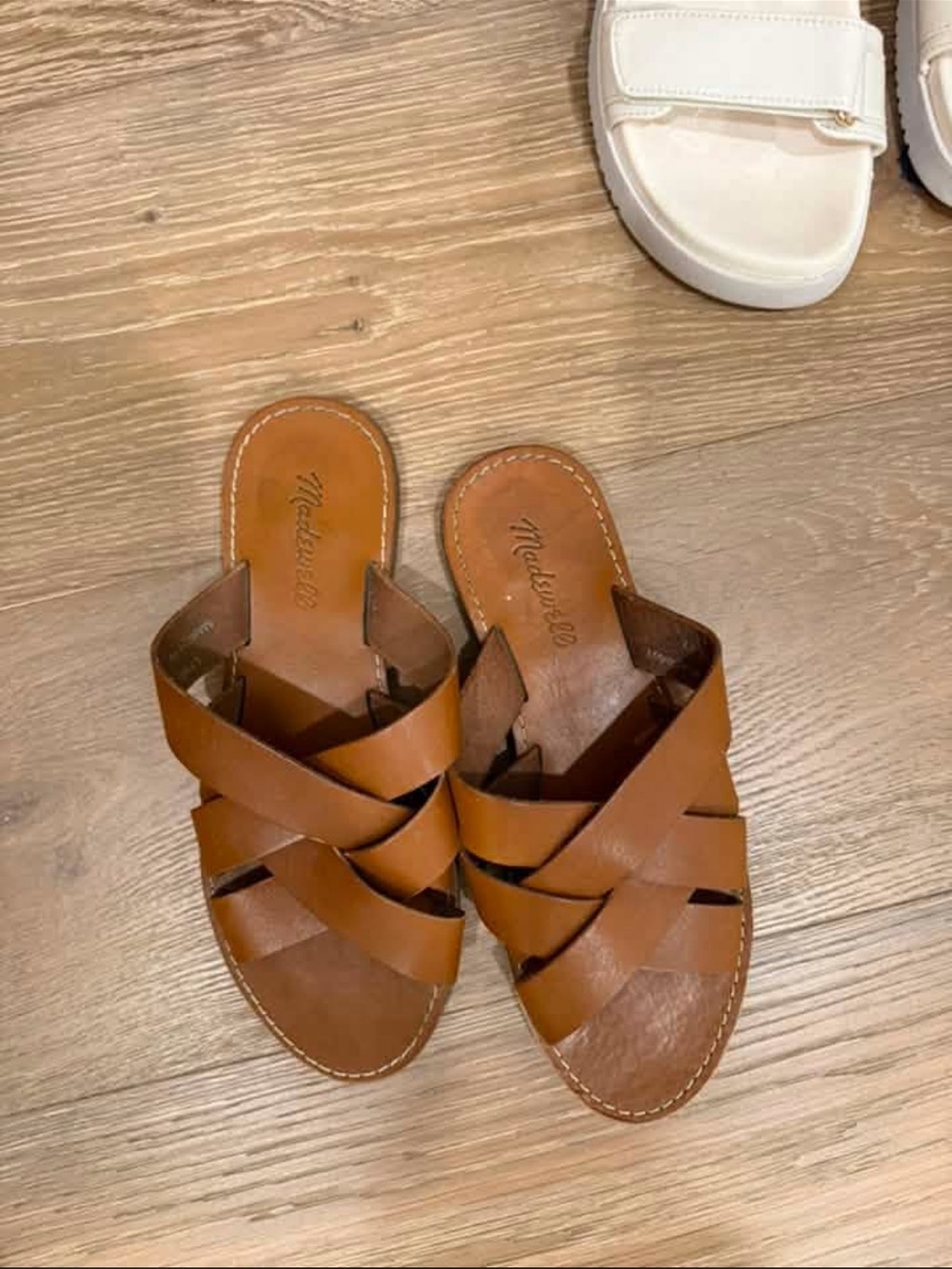 Madewell Cognac Leather Crisscross Slide Sandals